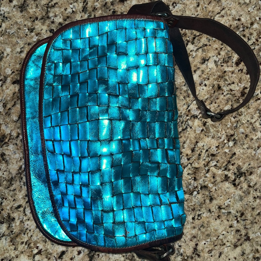 Campomaggi Turquoise Woven Crossbody Bag
